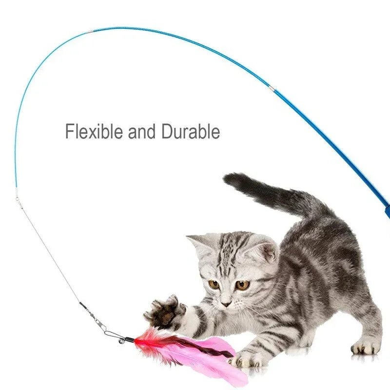 Cat Feather Wand Toy Set – Retractable Wand + 10 Heads
