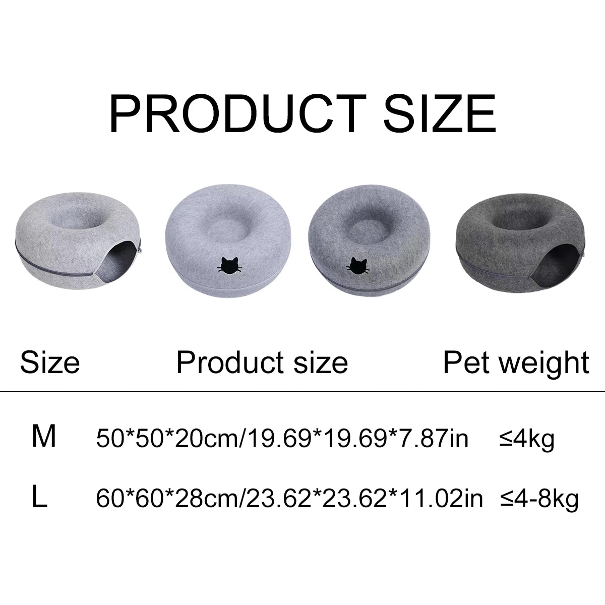 Felt Donut Cat Bed & Tunnel – 2-in-1 Zip-Apart Hideaway