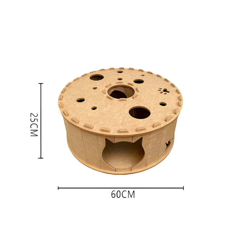 Peek-a-Boo Felt Cat House – Round Tunnel Hideout with Paw Holes (24")