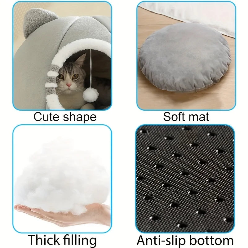 Cat Cave Bed with Soft Cushion – Enclosed Cat House