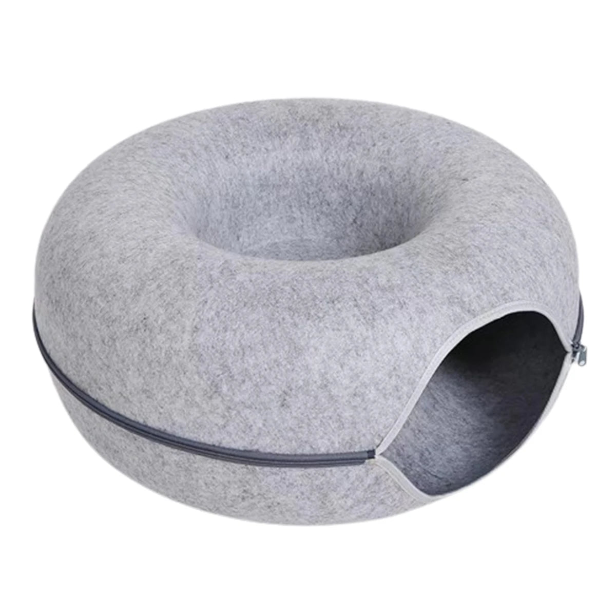 Felt Donut Cat Bed & Tunnel – 2-in-1 Zip-Apart Hideaway