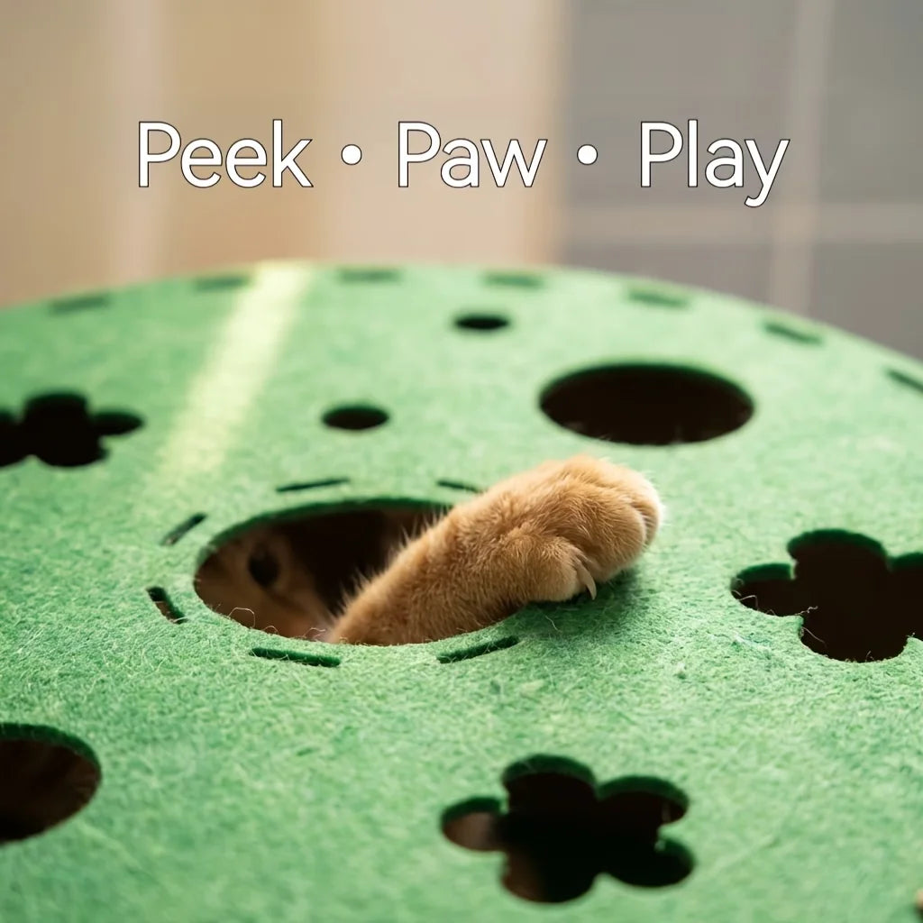 Peek-a-Boo Felt Cat House – Round Tunnel Hideout with Paw Holes (24")