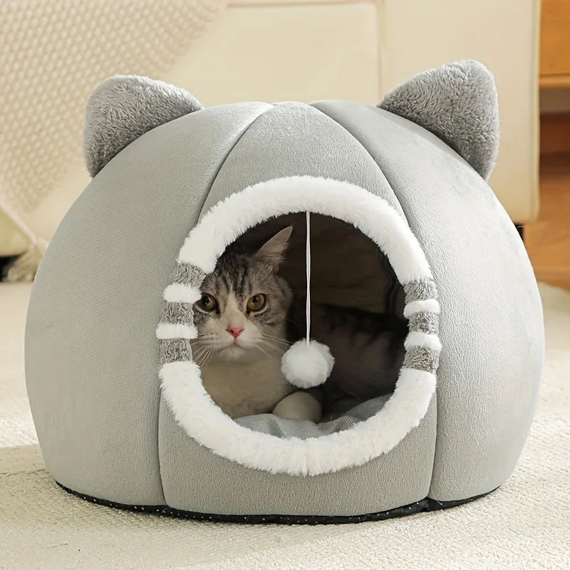 Cat Cave Bed with Soft Cushion – Enclosed Cat House