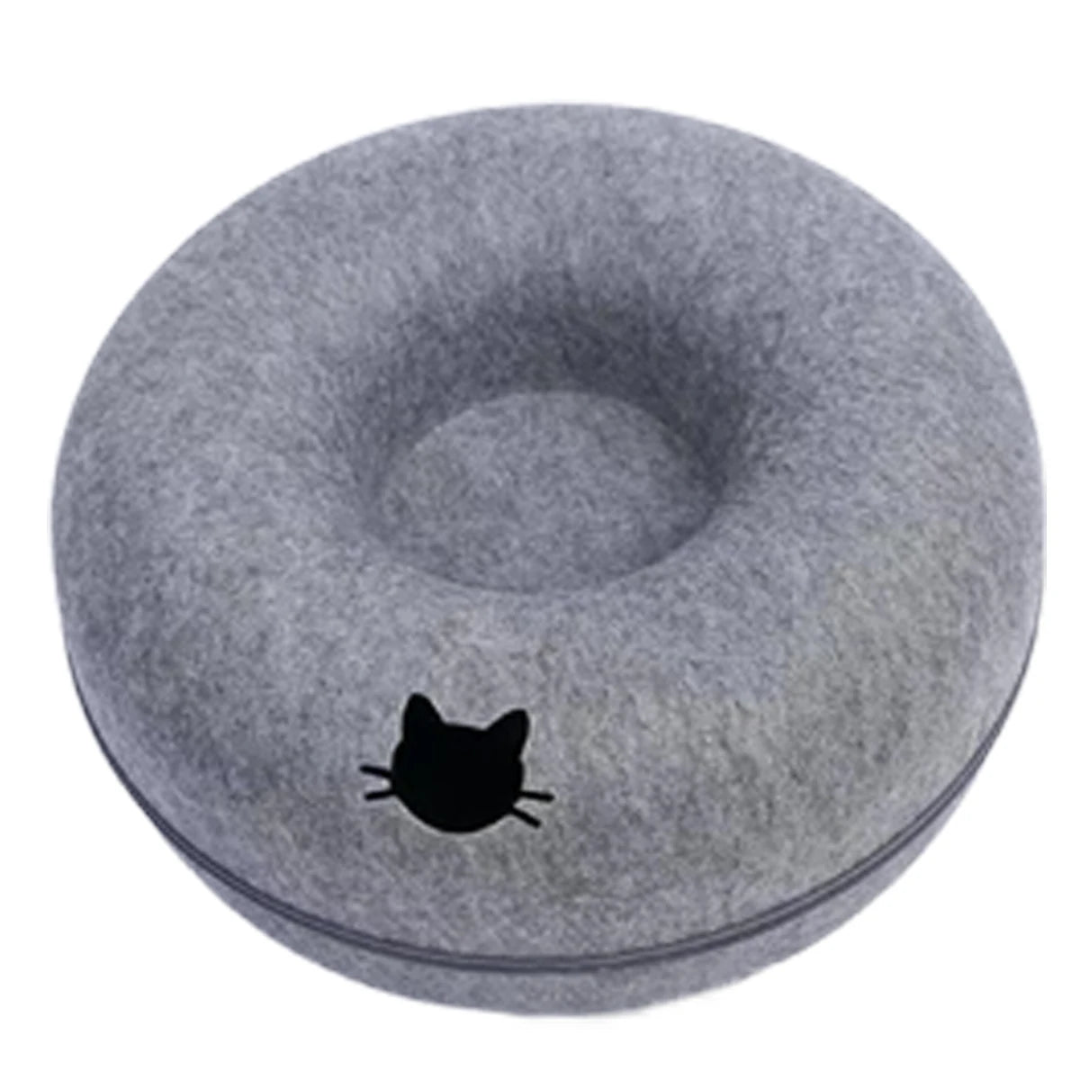 Felt Donut Cat Bed & Tunnel – 2-in-1 Zip-Apart Hideaway