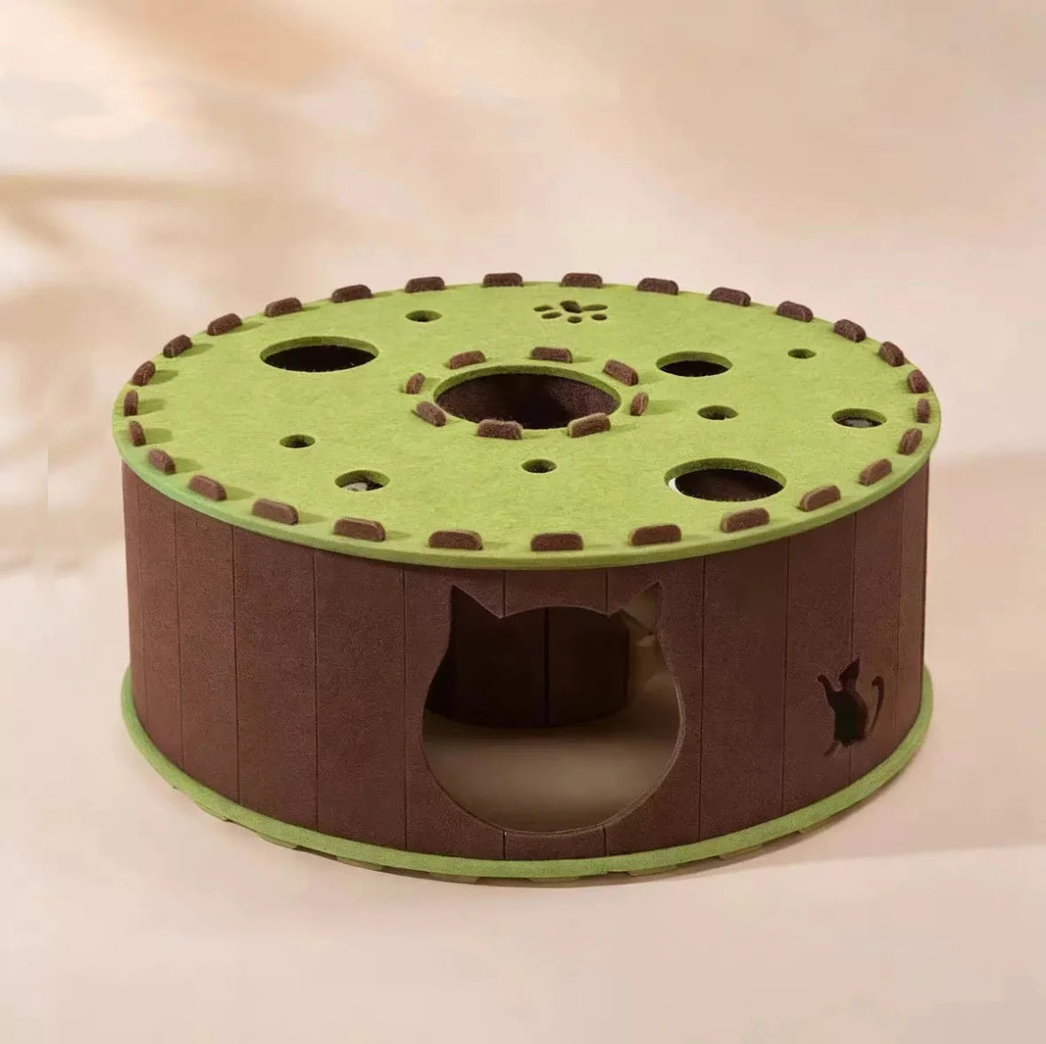 Peek-a-Boo Felt Cat House – Round Tunnel Hideout with Paw Holes (24")