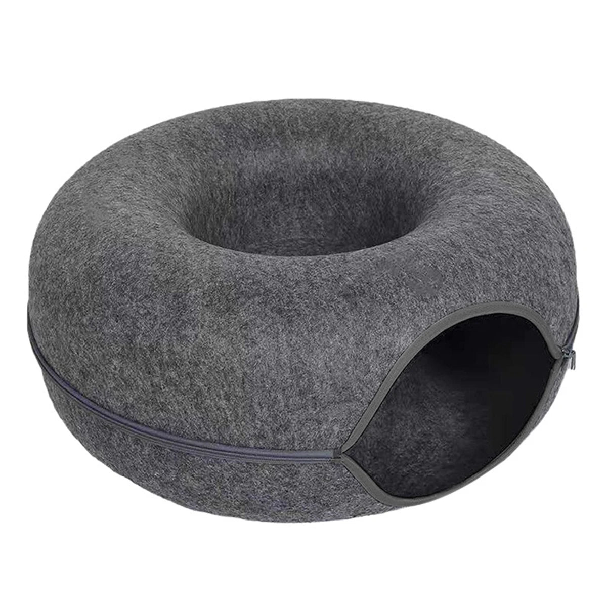 Felt Donut Cat Bed & Tunnel – 2-in-1 Zip-Apart Hideaway