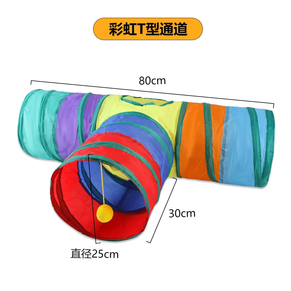 Foldable Cat Play Tunnel with Hanging Ball