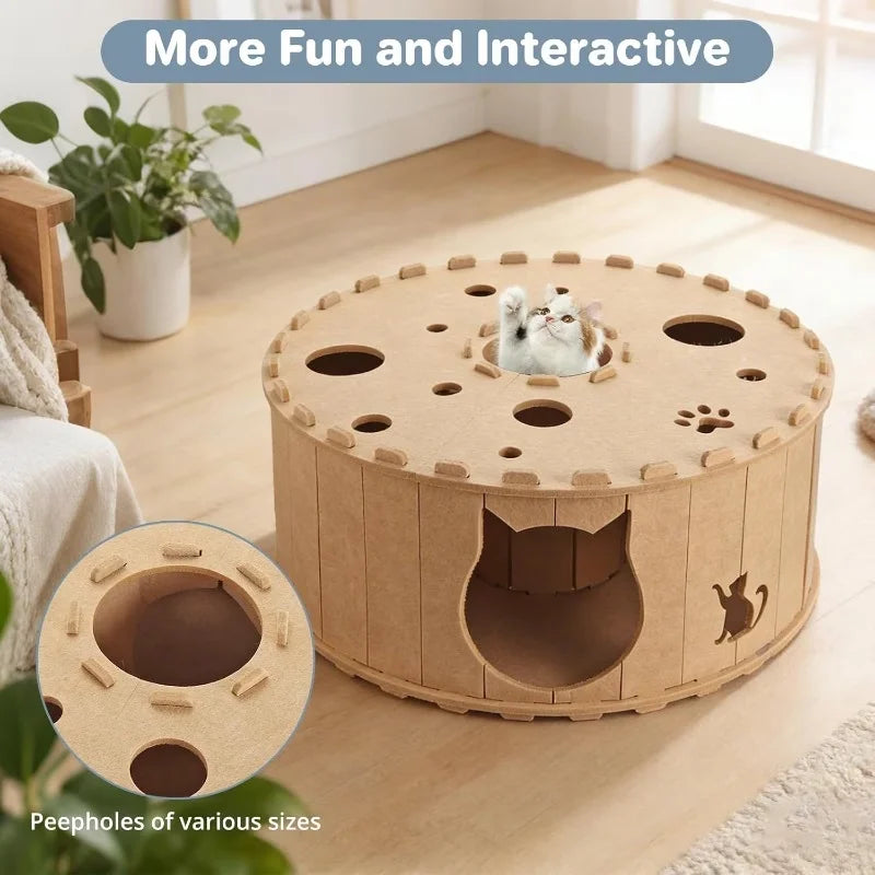 Peek-a-Boo Felt Cat House – Round Tunnel Hideout with Paw Holes (24")